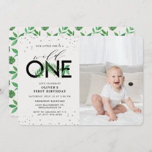 Convite Foto do primeiro aniversario moderno tropical Wild