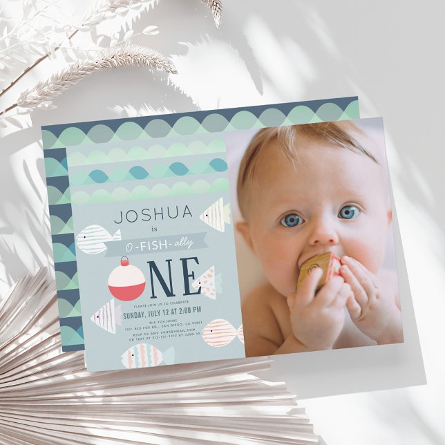 Convite Foto do primeiro aniversario O-fish-One Fish Boy (Criador carregado)