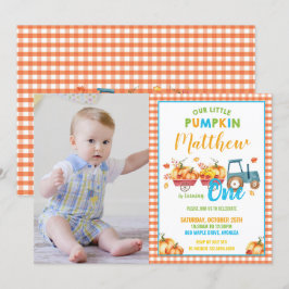 Convite Foto do primeiro aniversario Pumpkin Harvest Truck