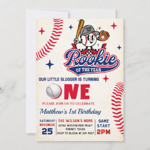 Convite Foto do primeiro aniversario Rookie Baseball Retro