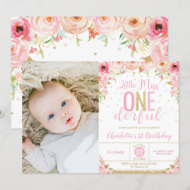 Convite Foto do primeiro aniversario Rosa Floral Miss Mara