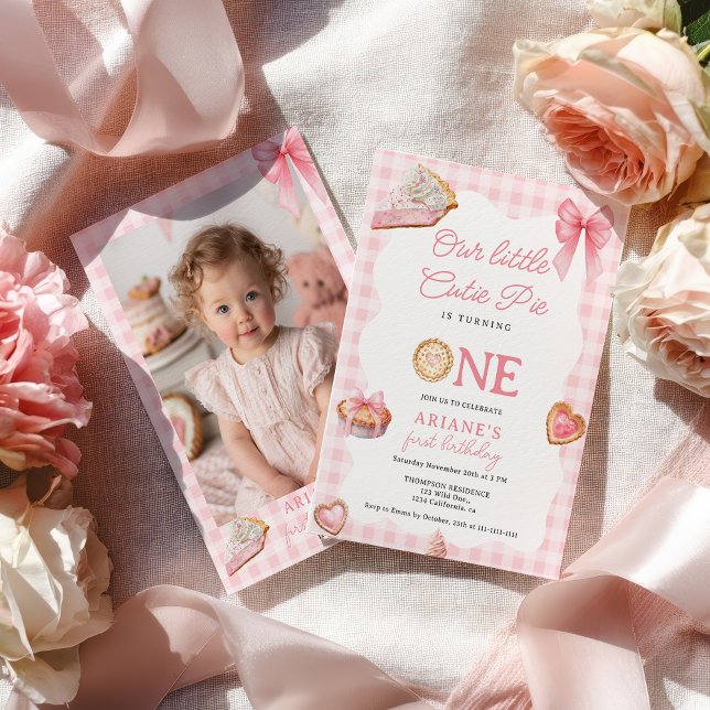 Convite Foto do primeiro aniversario Rústico Fall Sweet Pi (Rustic Fall Sweet Cutie Pie 1st birthday Photo Invitation)