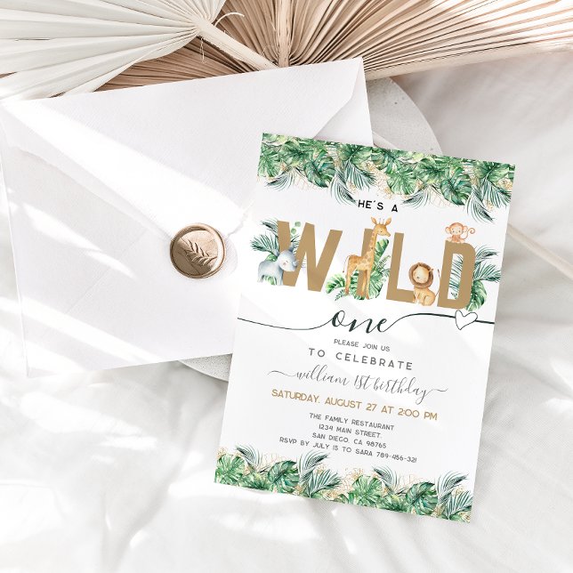 Convite Foto do primeiro aniversario Safari Greenery Wild  (Criador carregado)