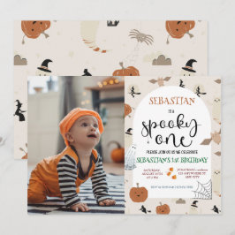 Convite Foto do primeiro aniversario Spooky One Halloween