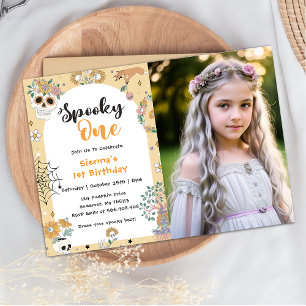 Convite Foto do primeiro aniversario Spooky One Halloween