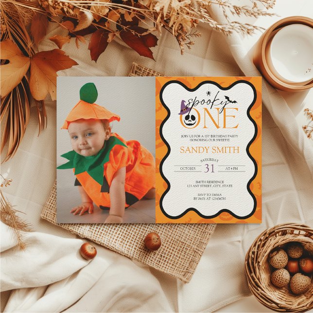 Convite Foto do primeiro aniversario Spooky One Halloween (Spooky One 1st Birthday Invitation with Photo - Halloween Themed first birthday)