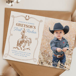 Convite Foto do primeiro aniversario Western Cowboy First 
