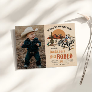 Convite Foto do primeiro aniversario Western Cowboy First