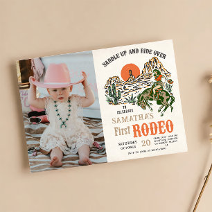 Convite Foto do primeiro aniversario Western Cowboy First