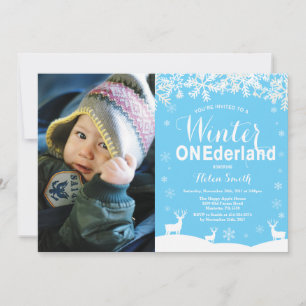 Convite Foto do primeiro aniversario Winter Onederland Boy