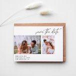 Convite Foto do Quic Moderno - Salvar branco de data<br><div class="desc">Obtenha entusiasmo para o seu casamento enviando um moderno e quadrado fotográfico com duas fotos Salve o cartão de data com sua fotografia e caligrafia moderna. Veja nossa coleção de convites para fotos para mais estilos ou orientações de fotos.</div>