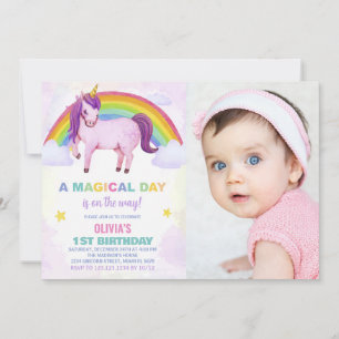 Convite Foto do Rainbow Cloud Unicorn Birthday Invances