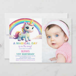 Convite Foto do Rainbow Cloud Unicorn Birthday Invances