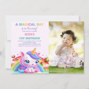 Convite Foto do Rainbow Little Unicorn Birthday Invances