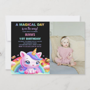 Convite Foto do Rainbow Little Unicorn Birthday Invances