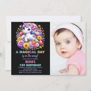 Convite Foto do Rainbow Little Unicorn Birthday Invances