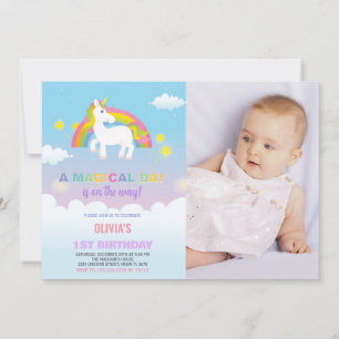 Convite Foto do Rainbow Unicorn Birthday Invances