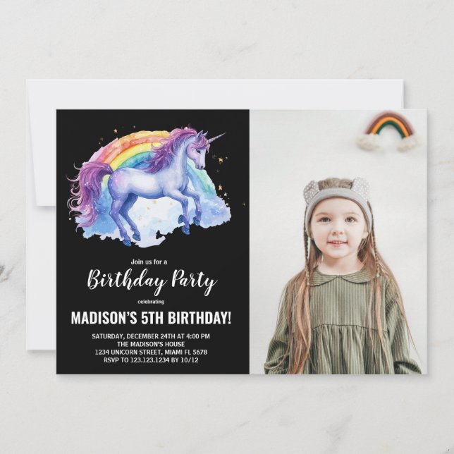Convite Foto do Rainbow White Unicorn Birthday Invtions (Frente)