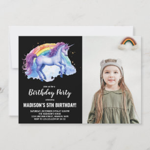 Convite Foto do Rainbow White Unicorn Birthday Invtions