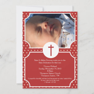 Convite Foto do Red Dots Baptism Baby Dedication 5x7