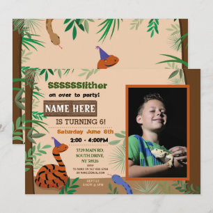 Convite Foto do Réptil Cobra para Festa de aniversário inf