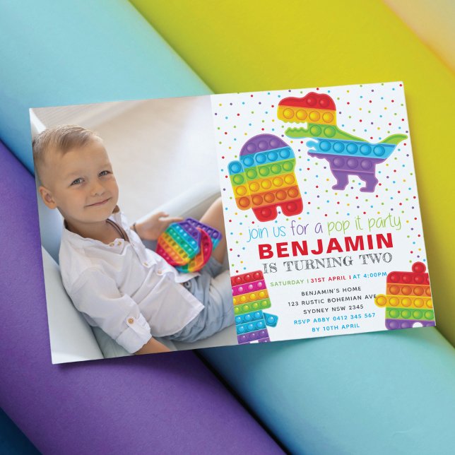 Convite Foto Do Robô Dinossauro Do pop It Boy Birthday (Criador carregado)