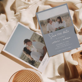 Convite Foto do Script Azul Moderno Dusty Salva a Data