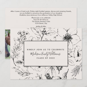 Convite Foto do Script Botânico 3 de Blush do formando Pa