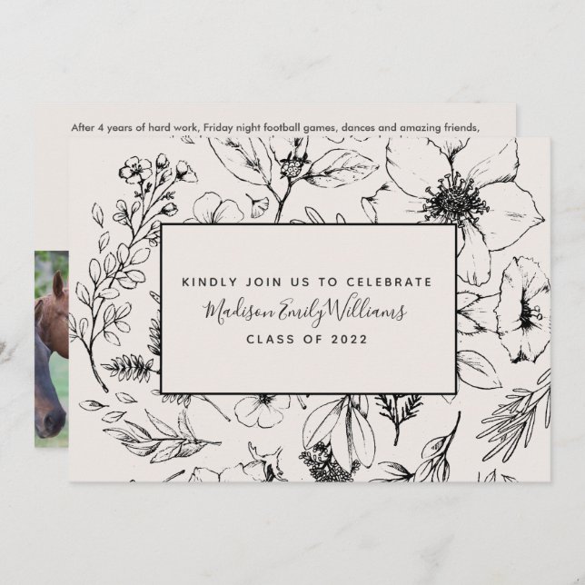 Convite Foto do Script Botânico 3 de Blush do formando Par (Frente/Verso)