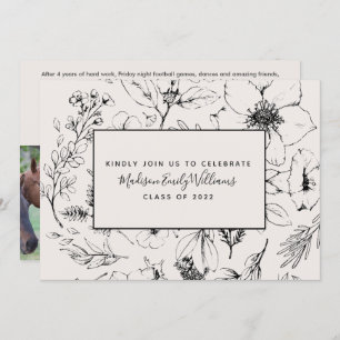 Convite Foto do Script Botânico 3 de Blush do formando Par