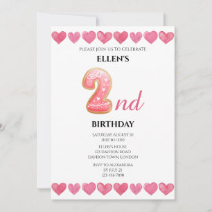 Convite Foto do segundo aniversário Corações de Amor Rosa