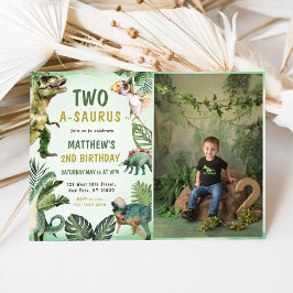 Convite Foto do segundo aniversário Dinosaur, Dois-A-Sauru