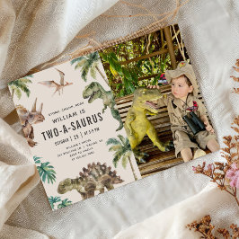 Convite Foto do segundo aniversário Dinosaur, Dois-A-Sauru