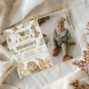 Convite Foto do segundo aniversário Dinosaur, Dois-A-Sauru