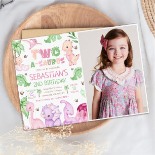 Convite Foto do segundo aniversário Dinossauro Duas-A-Saur