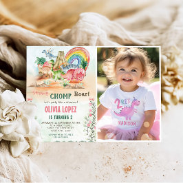 Convite Foto do segundo aniversário do Dinosaur Stomp Chom