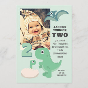 Convite Foto do segundo aniversário dos Meninos Dinossaur