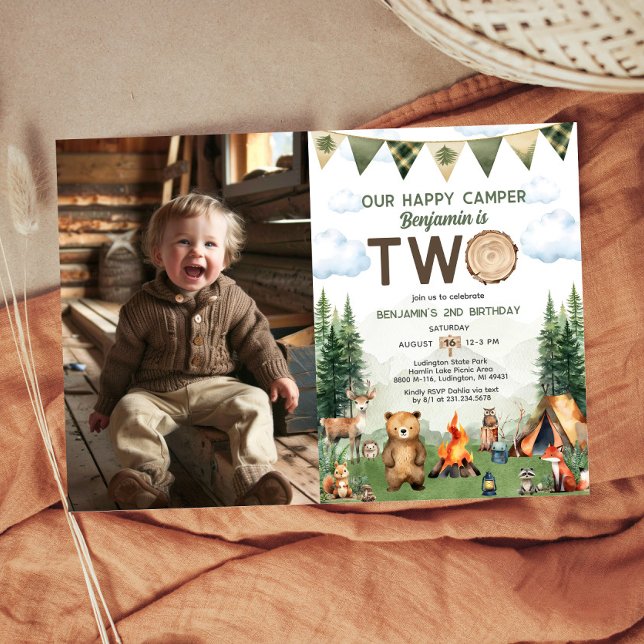 Convite Foto do segundo aniversário Feliz Camper (Happy Camper 2nd Birthday Photo Invitation
)