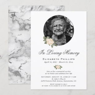Convite Foto do Serviço Memorial Floral Amarelo Marble Si