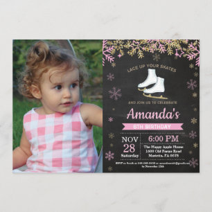 Convite Foto do Skate rosa com Festa de aniversário de gel