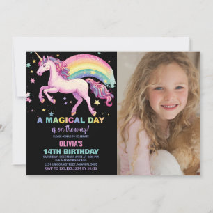 Convite Foto do Star Unicorn Rainbow Birthday