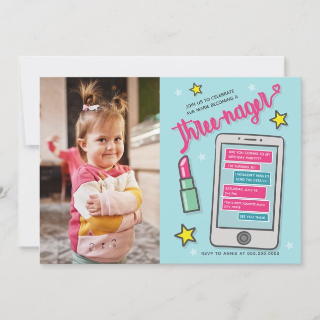 Convite Foto do Terceiro Aniversário do Threenager 3 (Frente)