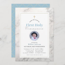 Convite Foto do White Marble Boy Primeira Comunhão Sagrada