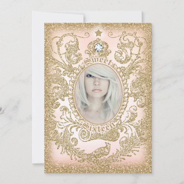 Convite Foto doce 16 uma vez em uma princesa do tempo (Frente)