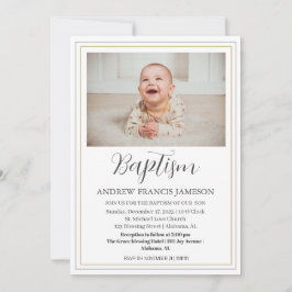 Convite Foto Dourada Cristã Elegante Moderna | Batismo