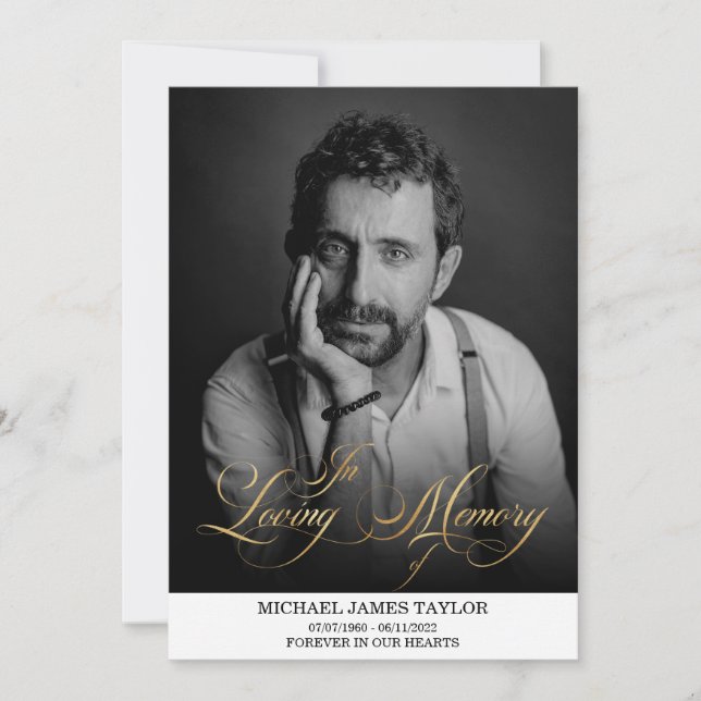 Convite Foto Dourada De Caligrafia No Funeral De Memória A (Frente)