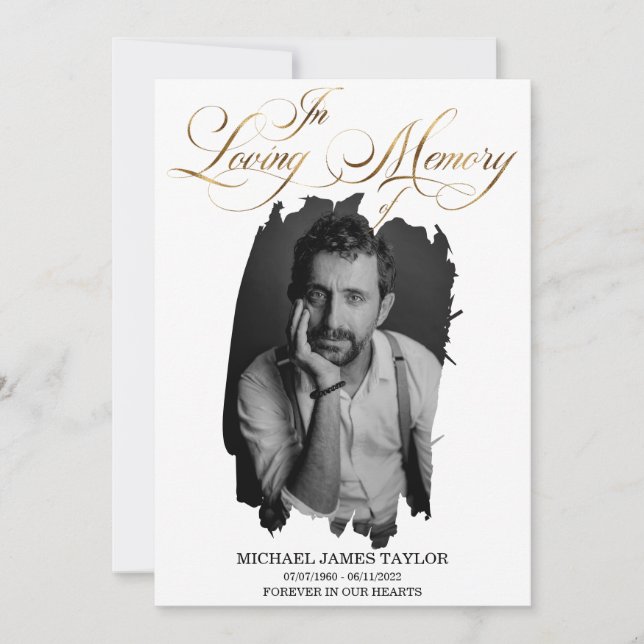 Convite Foto Dourada De Caligrafia No Funeral De Memória A (Frente)