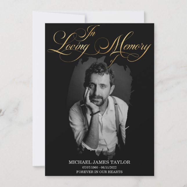 Convite Foto Dourada De Caligrafia No Funeral De Memória A (Frente)