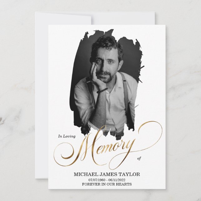 Convite Foto Dourada De Caligrafia No Funeral De Memória A (Frente)