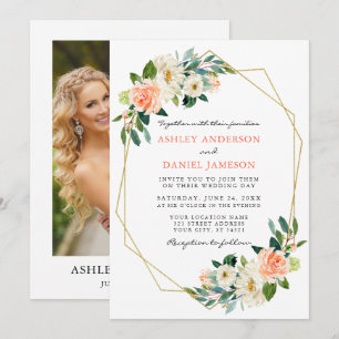 Convite Foto Dourada de quadro de coral aquoso elegante